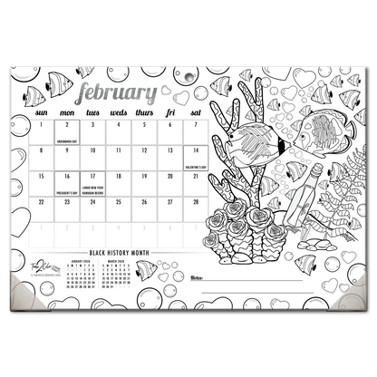 2026 Tropical Fish Home Edition Desk Blotter/Wall Coloring Calendar (19" x 13")
