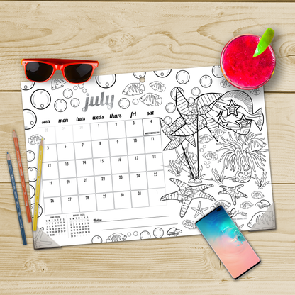 2026 Tropical Fish Home Edition Desk Blotter/Wall Coloring Calendar (19" x 13")