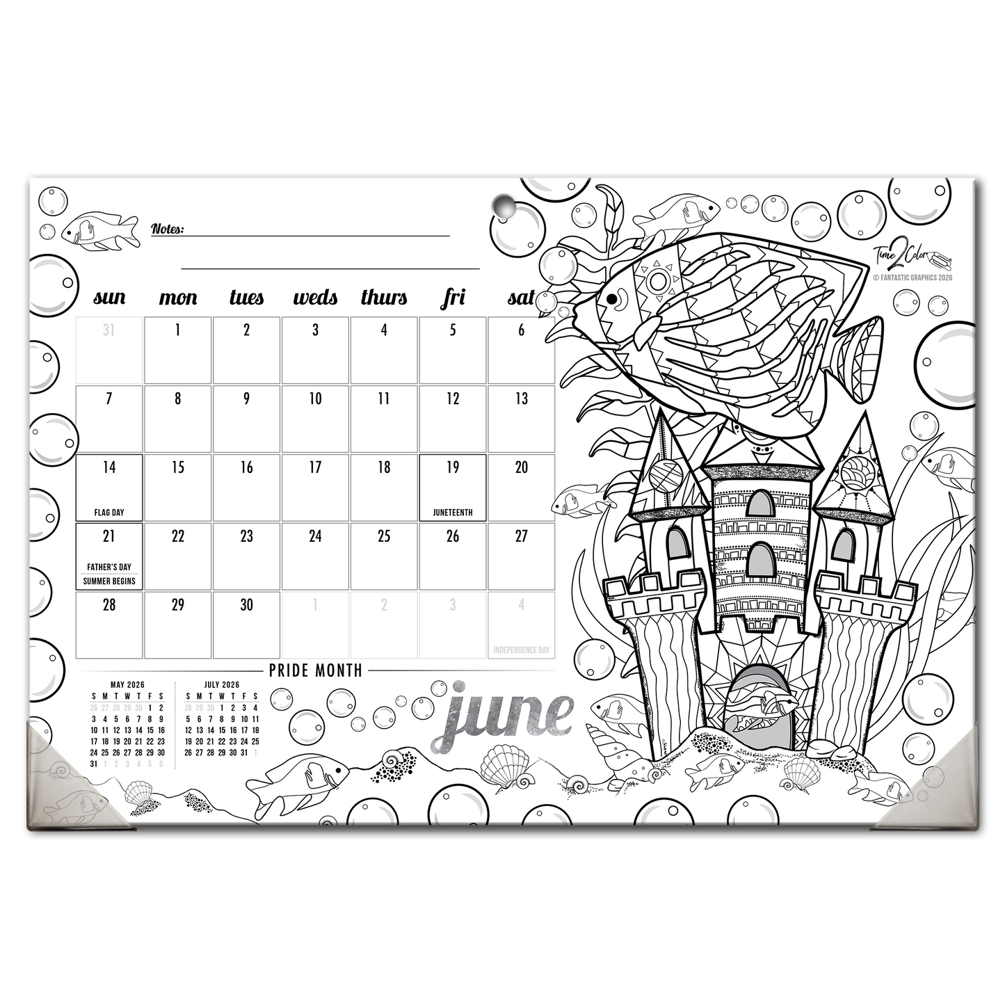 2026 Tropical Fish Home Edition Desk Blotter/Wall Coloring Calendar (19" x 13")