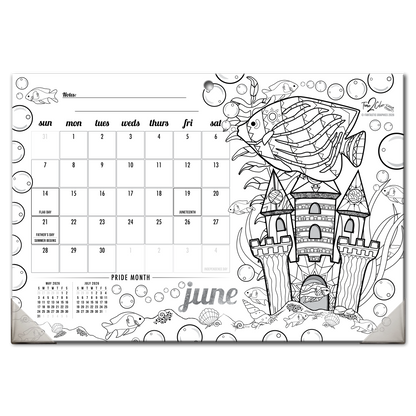2026 Tropical Fish Home Edition Desk Blotter/Wall Coloring Calendar (19" x 13")