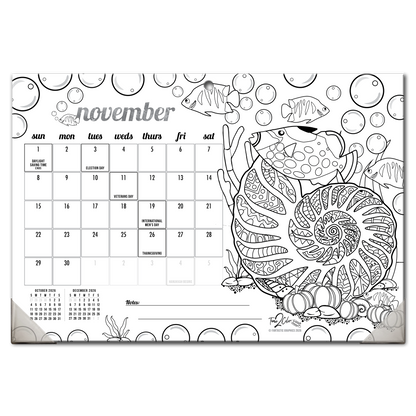 2026 Tropical Fish Home Edition Desk Blotter/Wall Coloring Calendar (19" x 13")
