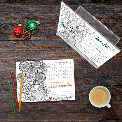2026 "Christmas" Holiday Standing Lucite Desktop Coloring Calendar (8.5" x 6")
