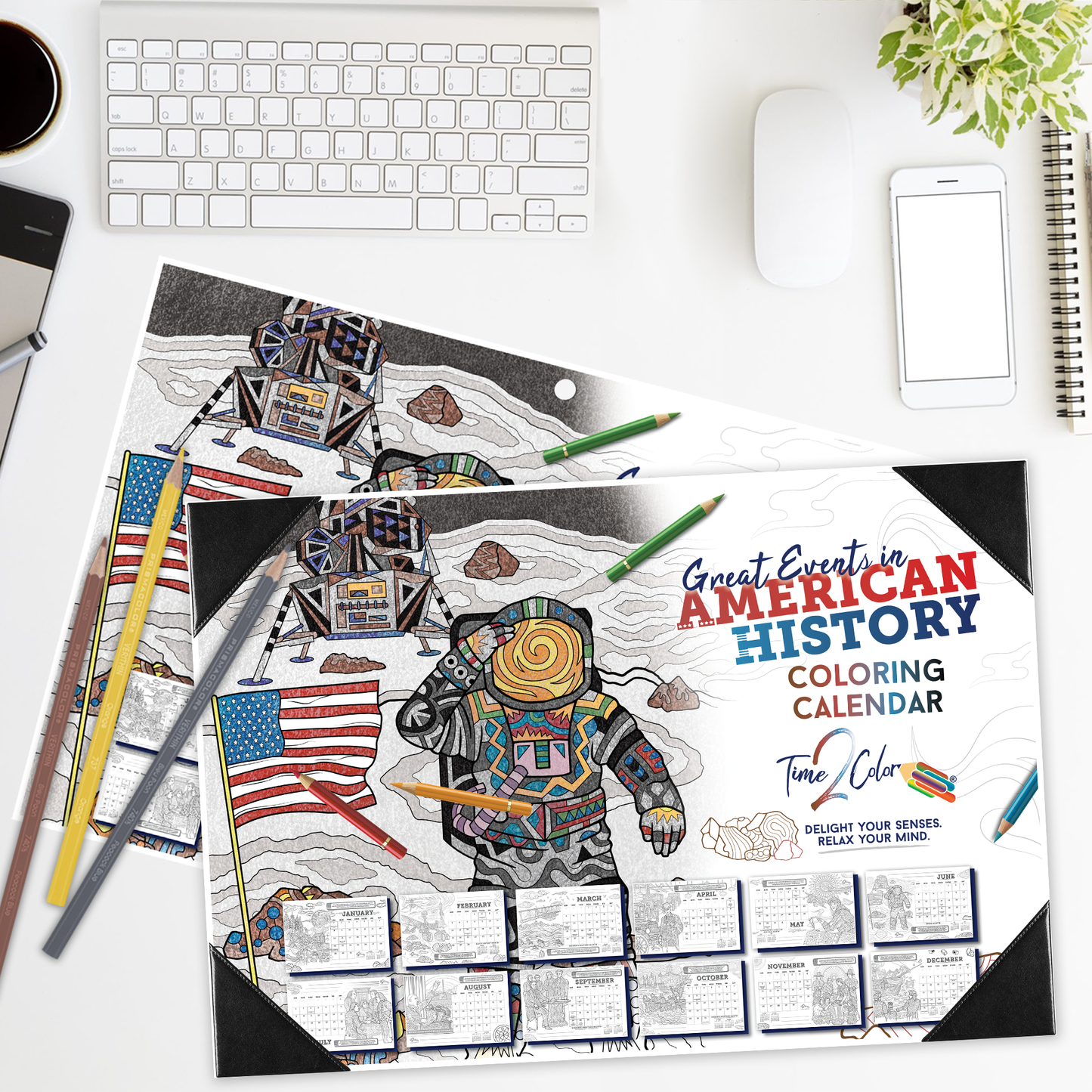 2025 Great Events in American History Home Edition Desk Blotter Coloring Calendar (19"x 13")