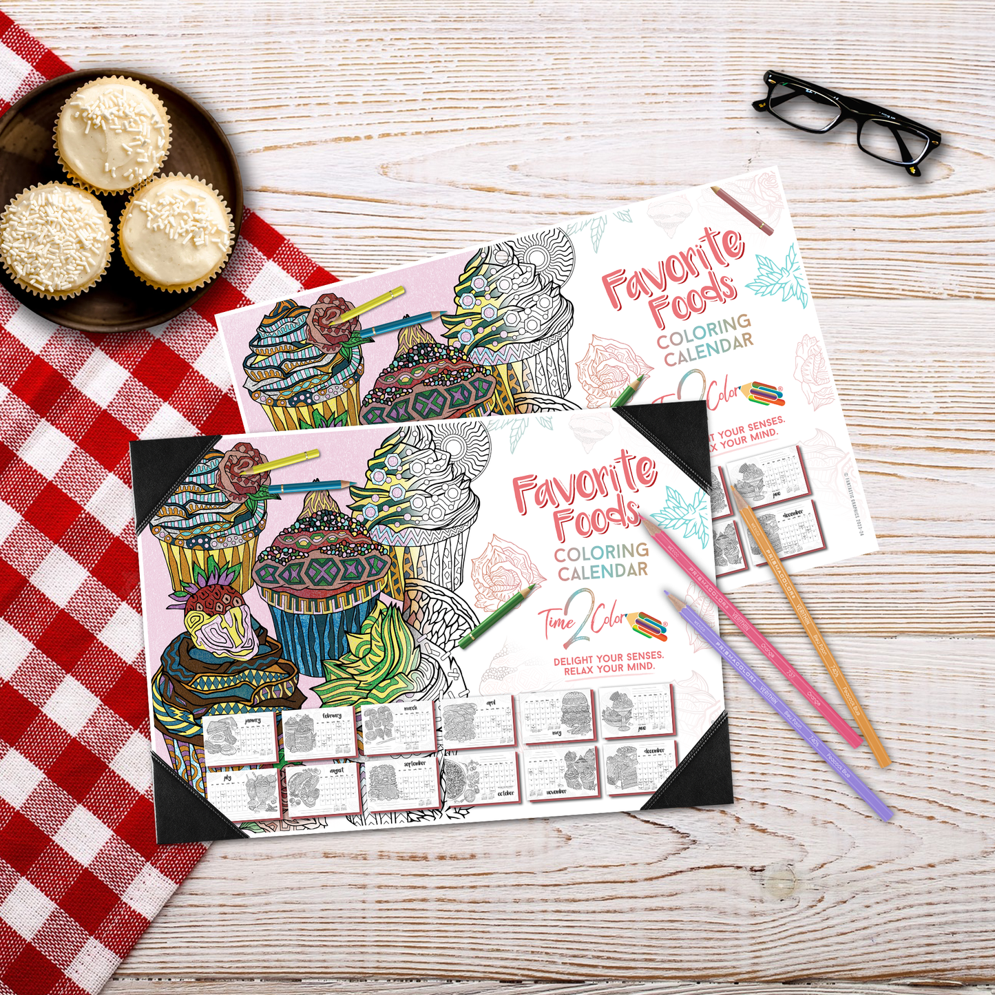 2025 Favorite Foods Wall/Deskpad Coloring Calendar (19" x 13")