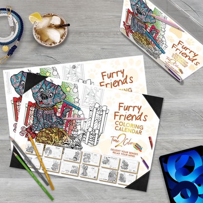 2025 Furry Friends Home Edition Desk Blotter Coloring Calendar (19" x 13")