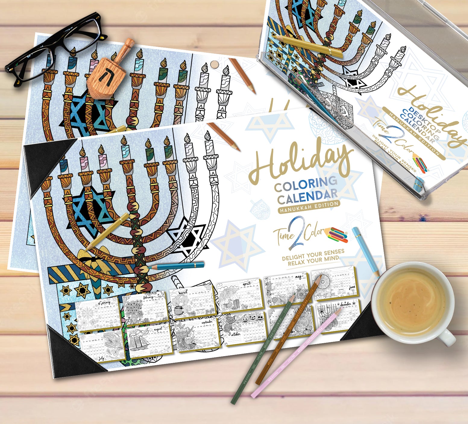 2025 Hanukkah Edition Holiday Theme Desk Blotter Coloring Calendar