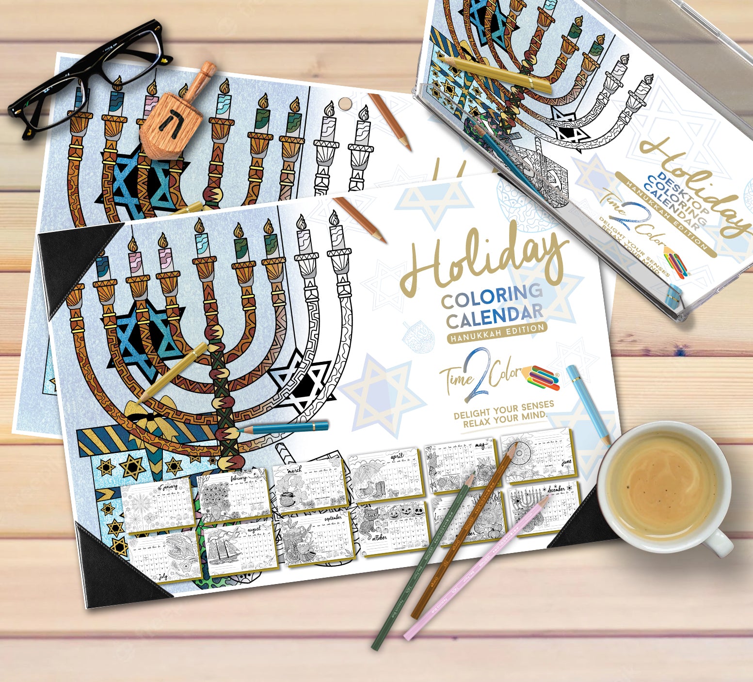 2024 Hanukkah Edition Holiday Theme Wall Coloring Calendar