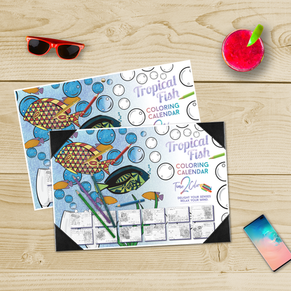 2025 Tropical Fish Home Edition Desk Blotter Coloring Calendar (19" x 13")