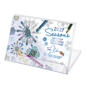2027 Seasons Standing Lucite Desktop Coloring Calendar (8.5” x 6”)