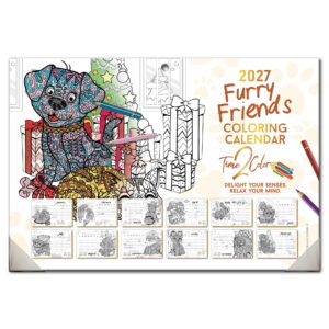 2027 Furry Friends Home Edition Desk Blotter/Wall Coloring Calendar (19” x 13”)