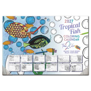 2027 Tropical Fish Home Edition Desk Blotter/Wall Coloring Calendar (19” x 13”)