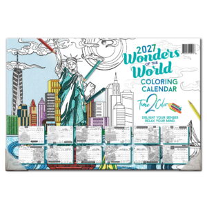 2027 Wonders Of The World Home Edition Desk Blotter/Wall Coloring Calendar (19” x