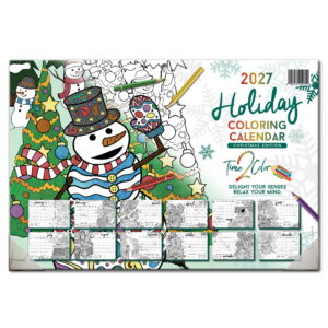 2027 “Christmas” Holiday Home Edition Desk Blotter/Wall Coloring Calendar (19” x 13”)