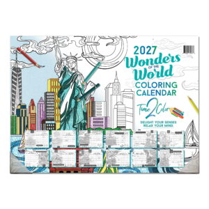 2027 Wonders Of The World Office Edition Desk Blotter/Wall Coloring Calendar (22” x 16”)
