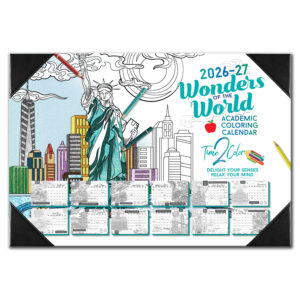 2026-2027 Wonders of the World 19" x 13" Academic Desk Blotter/Wall Coloring Calendar